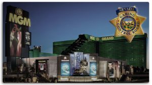 MGM Grand Casino on Vegas Strip, Nevada Gaming Commission Badge on the Top Right Hand Corner