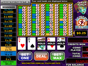 Screenshot of Joker Poker Game on Bovada, Showing Five of Hearts, Diamond, and King Poker Cards