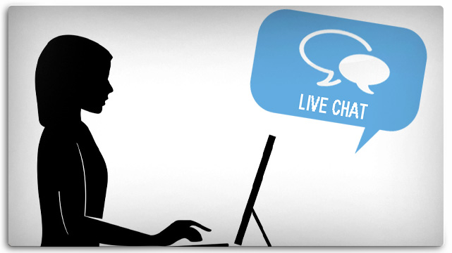 Silhouette of Woman on Laptop, Live Chat Speech Bubble