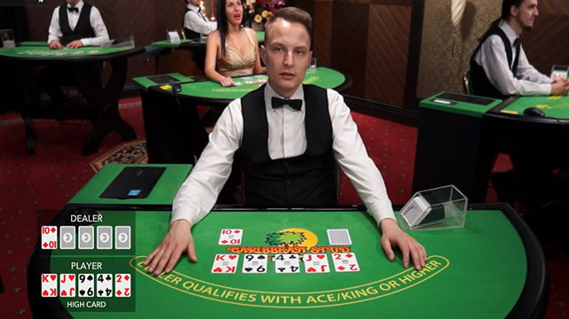 Online Casino Live Dealer, Caribbean Stud Poker Table