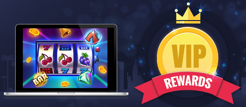VIP Rewards Banner, Laptop with Slot Online Casino Game