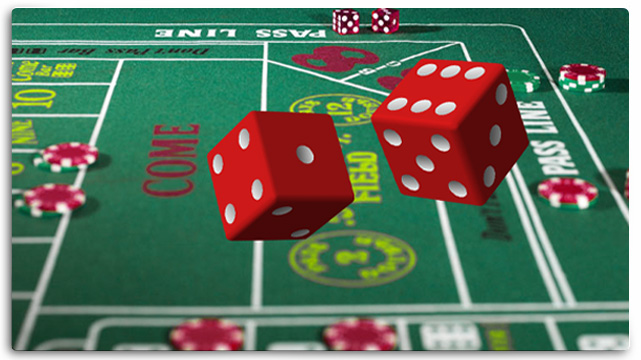 Craps Table, Pair of Dice Rolling on Craps Table