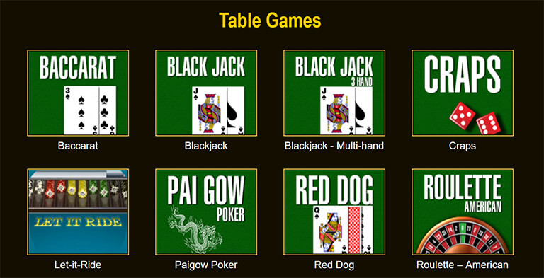 Screenshot of Table Games Available on Golden Lion Casino