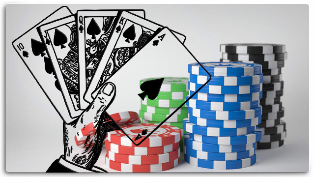 Icon of Hand Holding Flush Poker Cards, Poker Chips Stacked