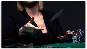Woman at Poker Table, Throwing Poker Cards
