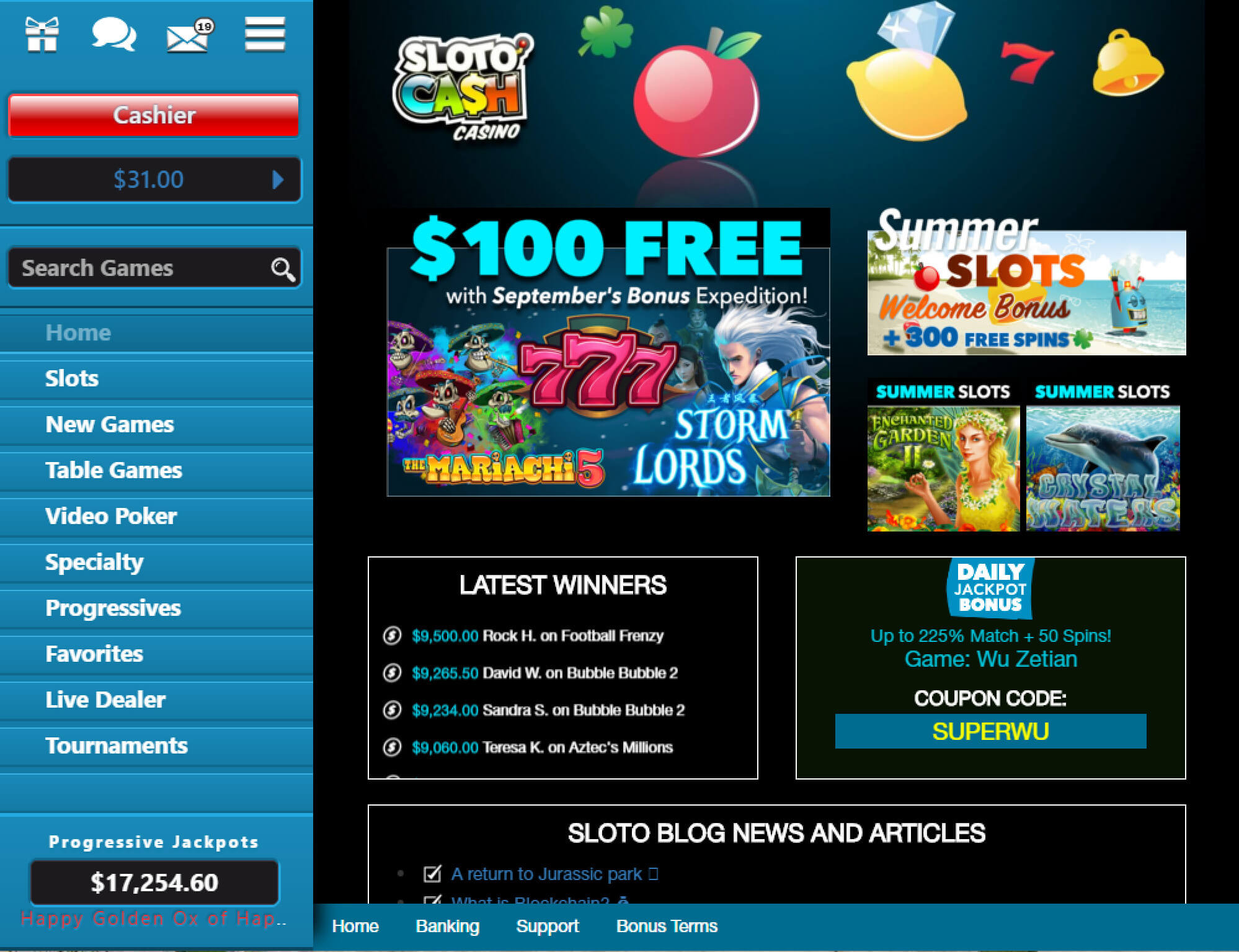 User Interface View of Online Sloto Cash Casino Downloadable Version