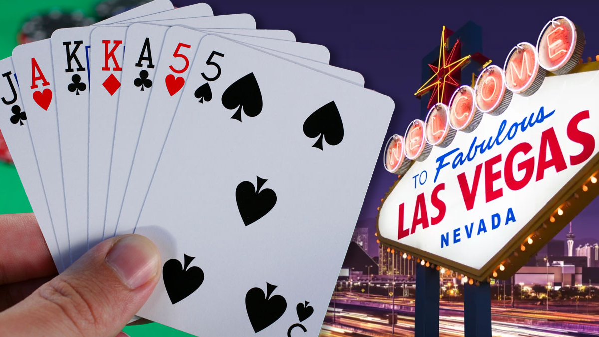 Seven-Card Stud Hand and Las Vegas Sign
