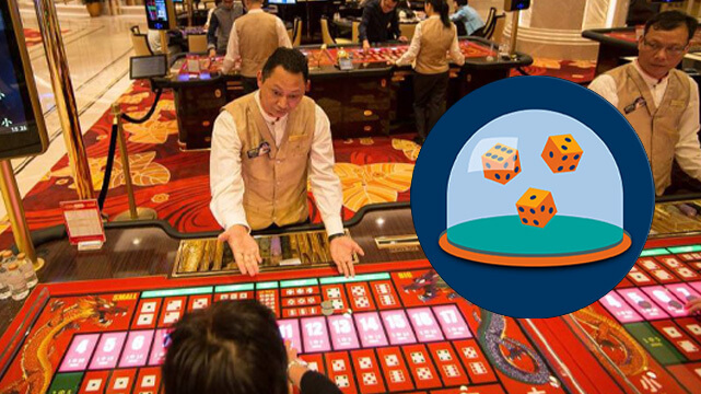 Sic Bo Game in Casino, Three Dice in Globe Logo