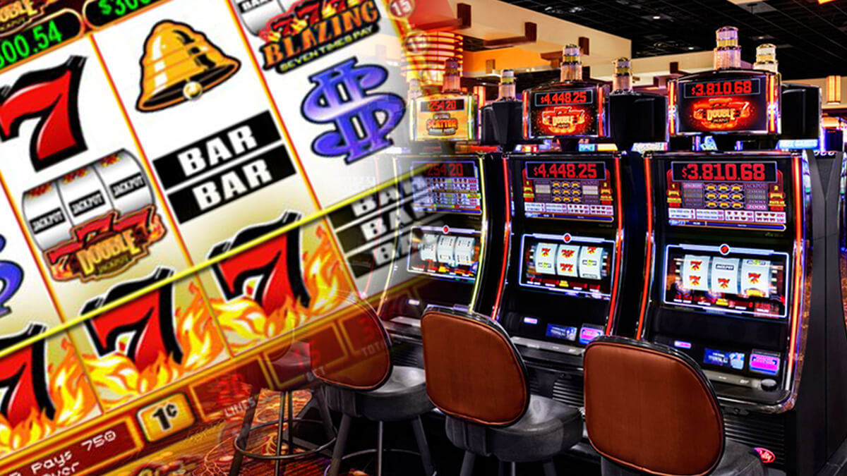 Slot Machine Reels, Row of Casino Slot Machines