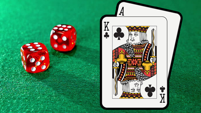 Poker Table with Two Red Dice, Ace King Poker Cards