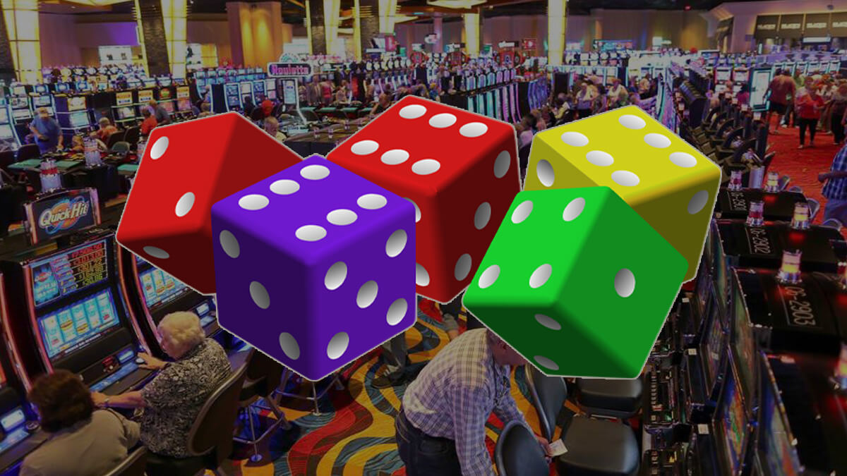 Crowd at Casino Gambling, Colored Casino Dice