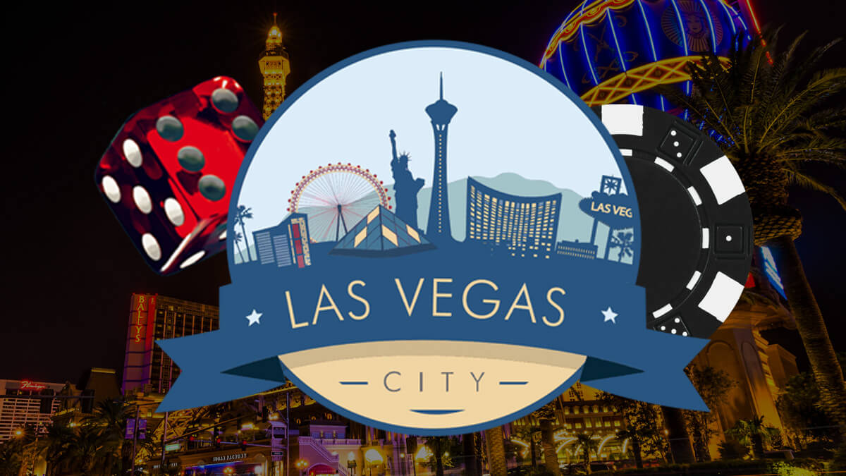 Las Vegas Strip at Night, Casino Chip, Red Dice, Vegas Logo