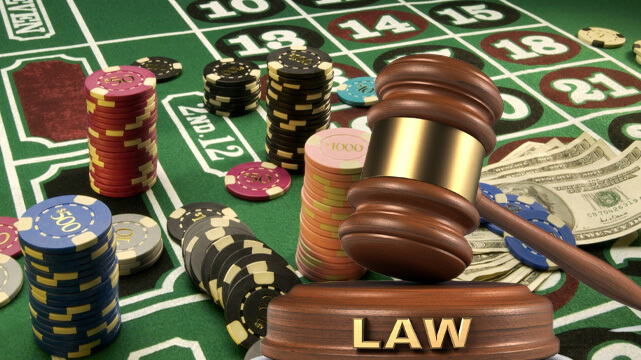 Craps Casino Table with Casino Chips, Court Gavel