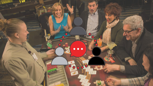Group of People Playing Casino Table Game, Chat Bubble with Person Icon