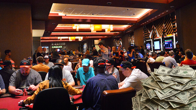 Crowd at Poker Tournament, Pile of Cash