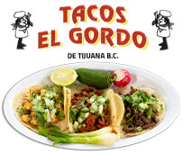 Tacos El Gordo Logo, Plate with Three Tacos, Lime