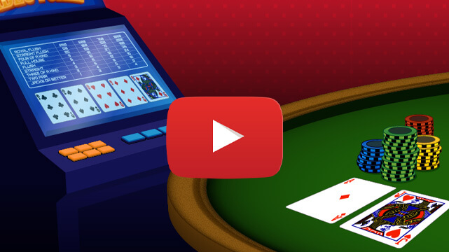 Illustration of Video Poker Machine, Table Game with Casino Chips and Cards, Youtube Play Button