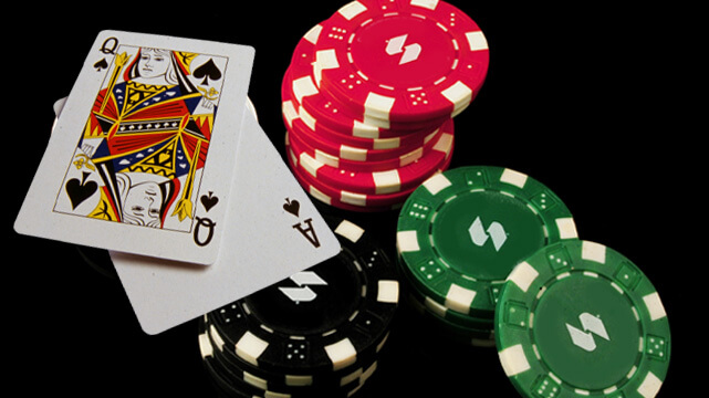 Colored Casino Chips, Queen of Spades, Ace