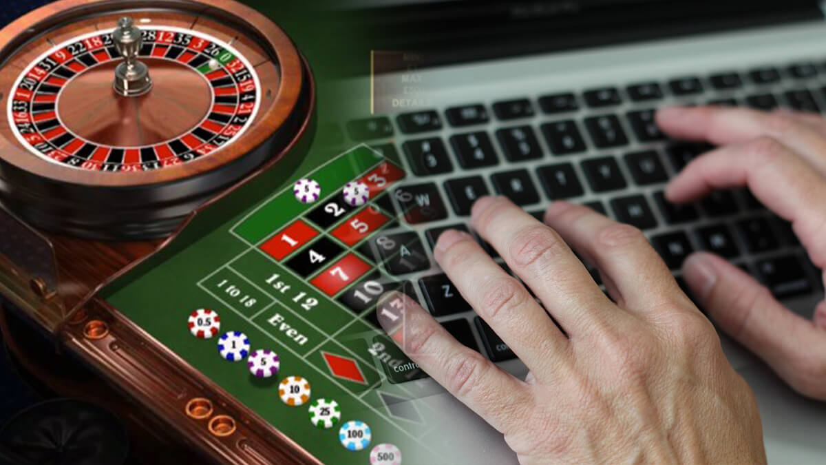 Online Roulette Game, Hands Typing on Computer