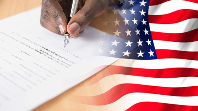 Signing Document, American Flag