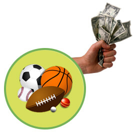 Icon Displaying Variety of Sports, Hand Holding Cash