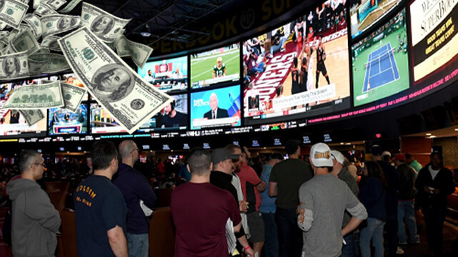 Crowd at Sportsbook, Money Falling Down