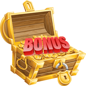 Treasure Chest With Gold Coins and the Word Bonus Inside