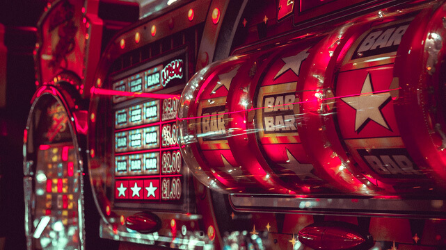 Variety of Gambling Casino Slot Machines in Row