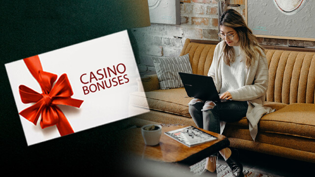 Casino Bonus on Envelope, Woman Sitting Using Laptop