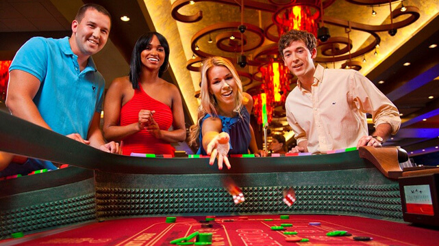 Group of People Playing Casino Craps, Throwing Casino Dice