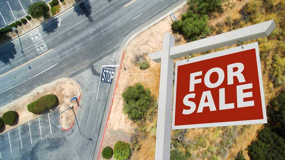 Aerial View of Desert Lot Land, For Sale Sign