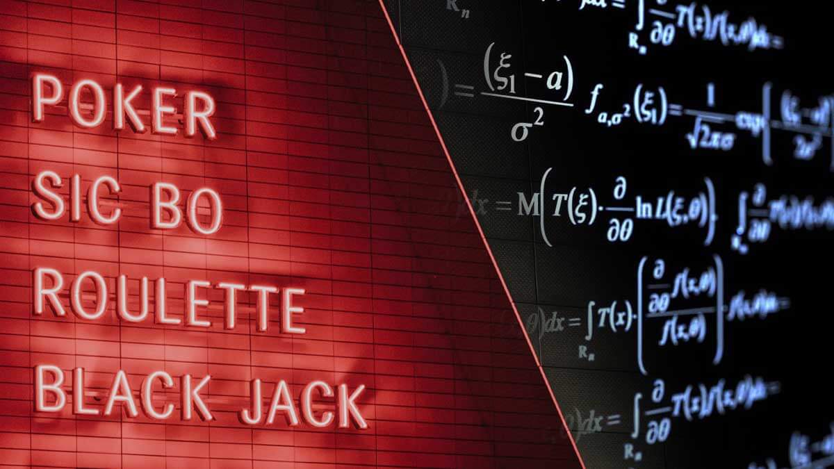 Neon Sign Displaying Poker, Sic Bo, Roulette, Blackjack, Math Equation