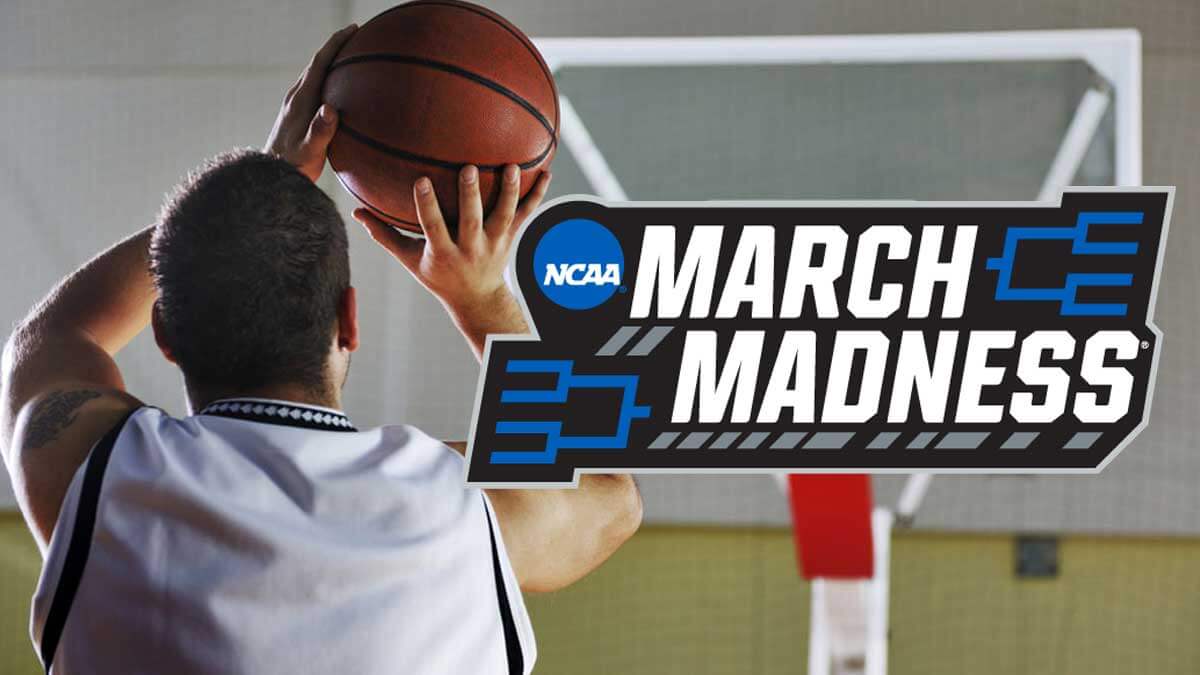 Player Shooting Basketball Into Basket, March Madness Logo