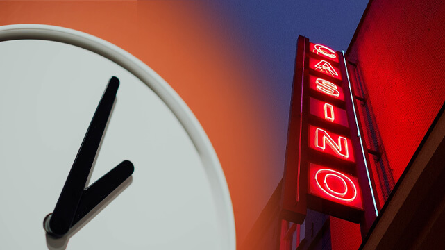 Clock, Outside Casino Neon Sign