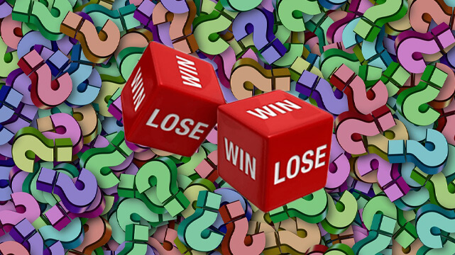 Colorful Question Marks, Two Red Dice, Win Lose Dice
