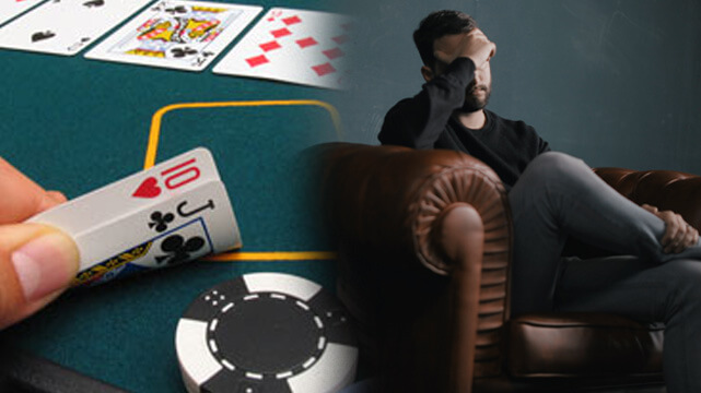 Hand Grabbing Poker Cards Off Table, Guy With Hand on Head on Couch