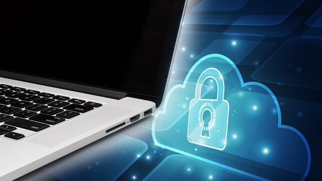 Laptop Computer, Cyber Security Lock and Cloud