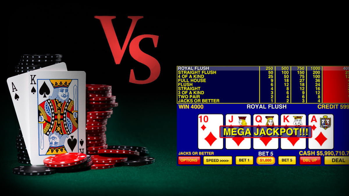 Blackjack Hand and Video Poker Machine With VS in the Middle