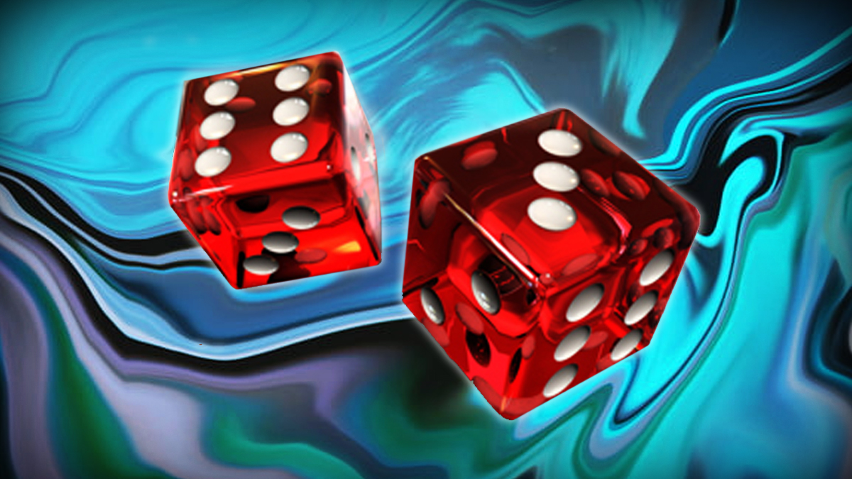 Pair of Craps Die on a Blue Psychedelic Background