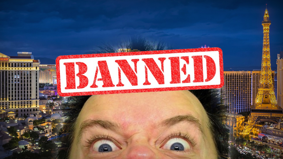 Picture of Man's Eyes and Forehead With the Words Banned Over Him