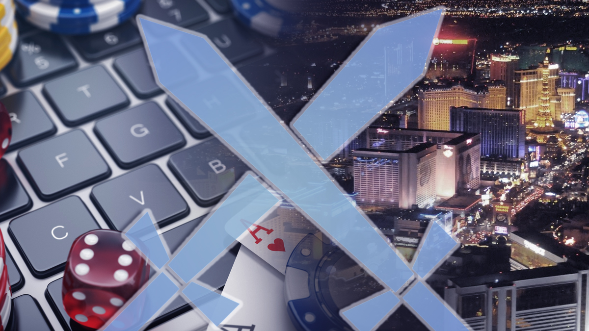 Swords Crossing Image With Laptop and Casino Strip Background