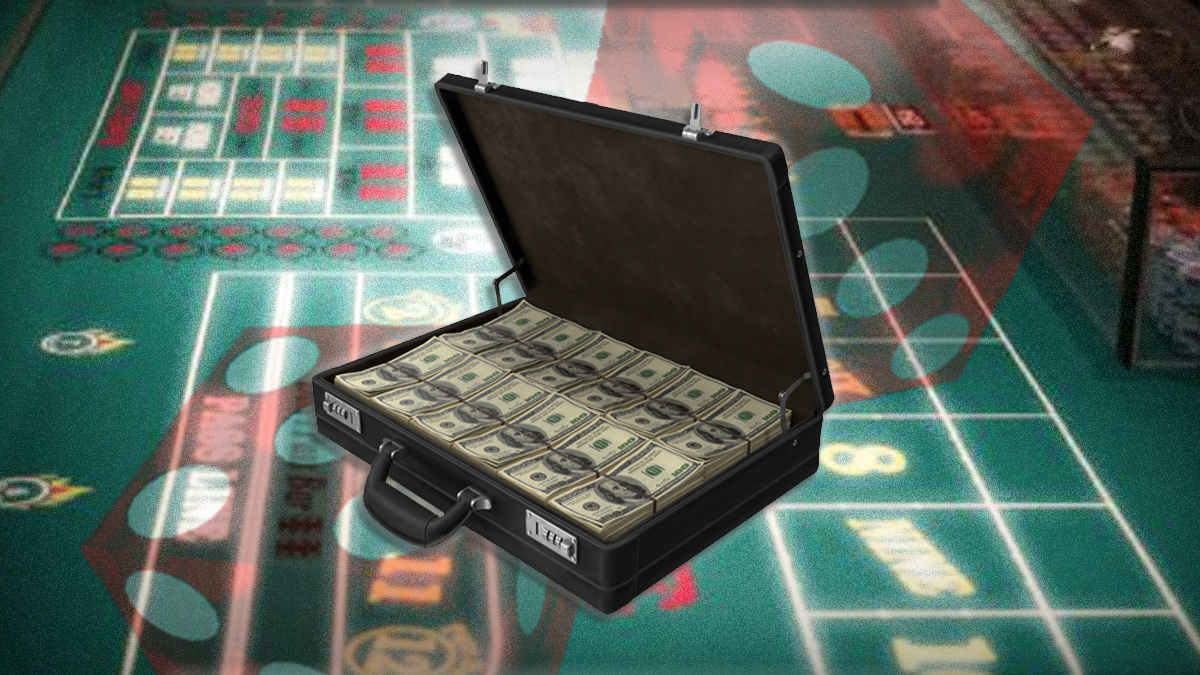Suitcase Full of Hundred Dollar Bills With a Craps Table Background