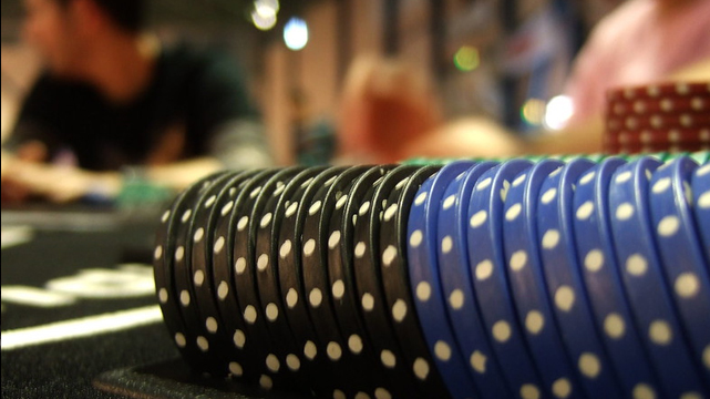 Closeup of Poker Chips Stacked on Their Side