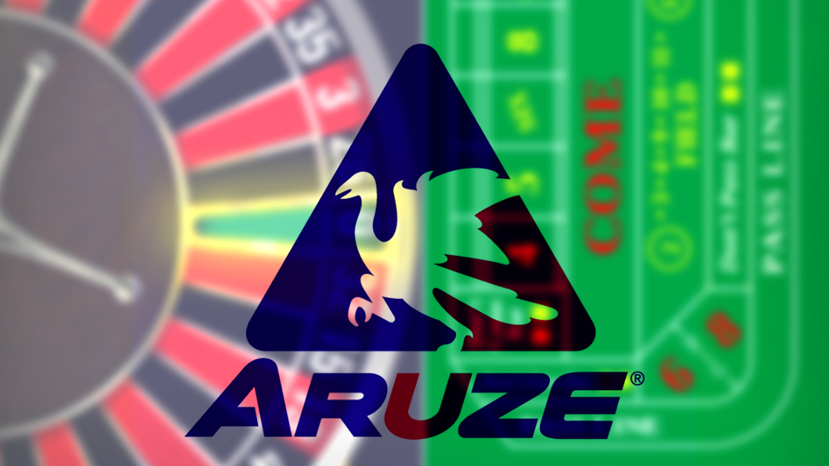 Aruze Gambling Logo With Roulette and Craps Background