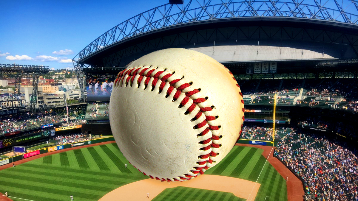 Large Picture of Baseball With a Baseball Field Background