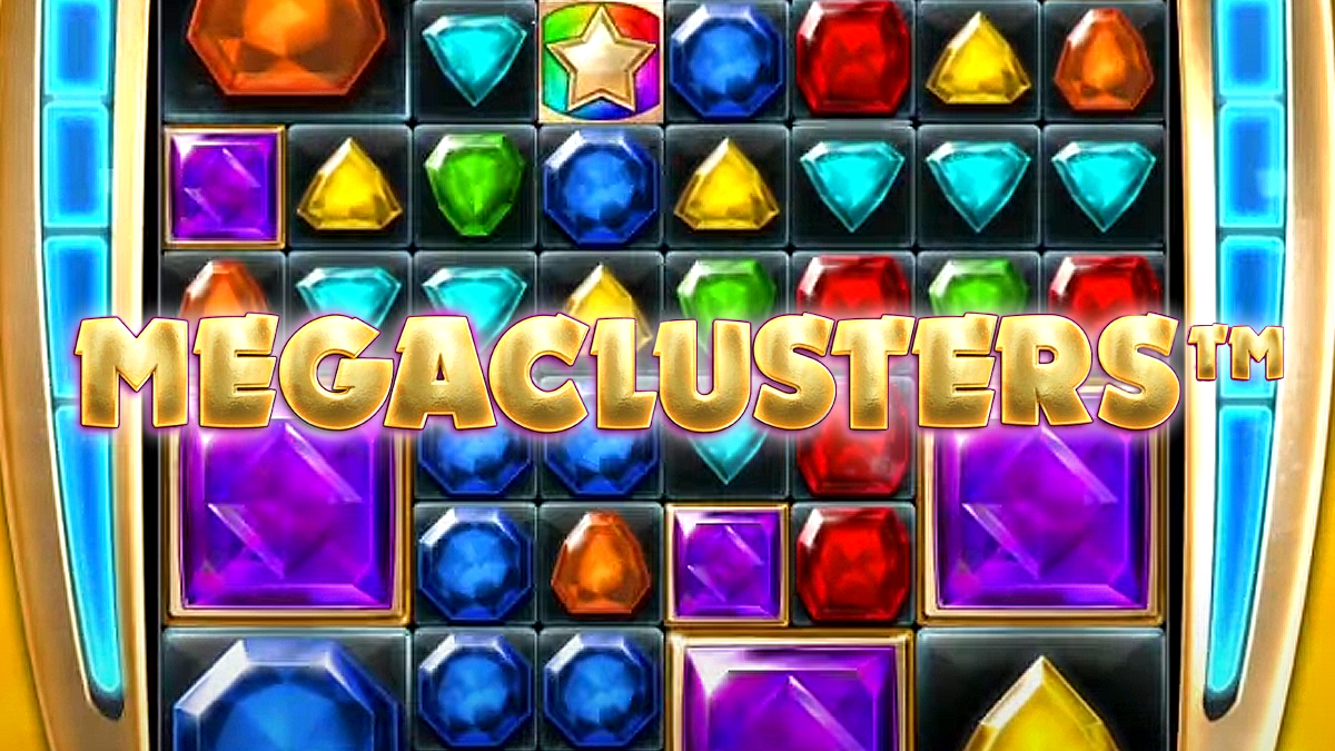 Megaclusters Logo With a Star Cluster Slots Screenshot Background