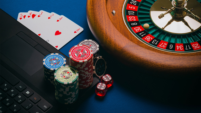 Roulette Wheel, Dice, Cards, and Casino Chips