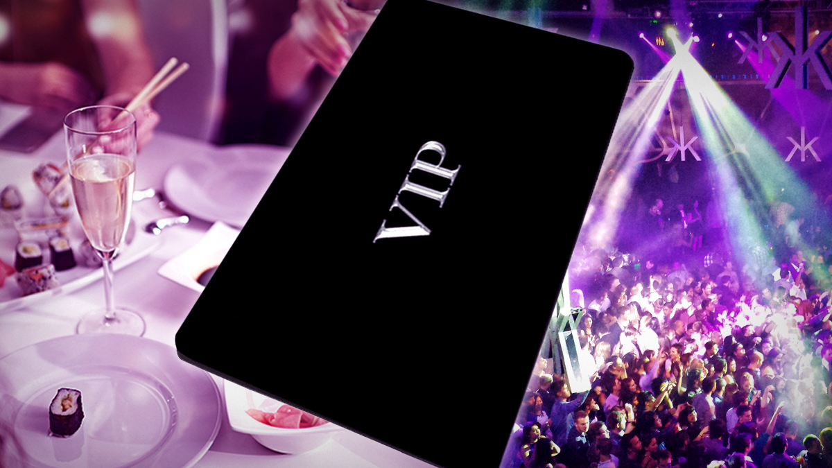 VIP Card With Sushi and Nightclub Background