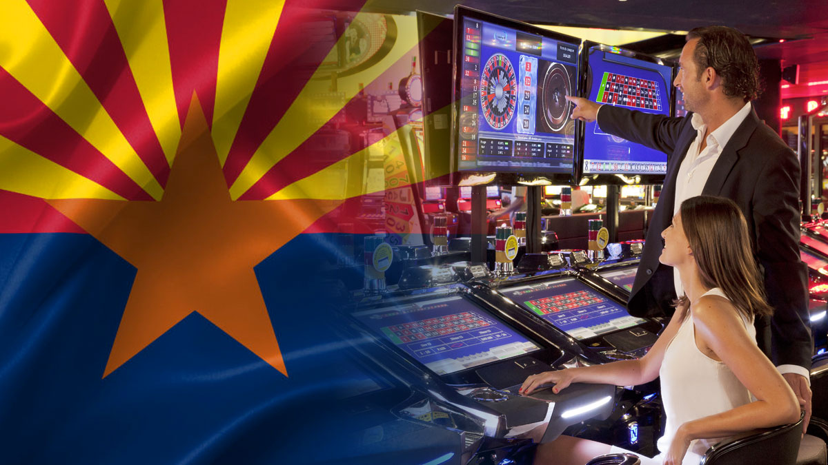 Arizona State Flag With a Casino Background