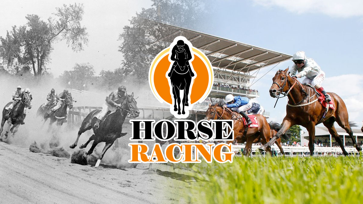 Horse Racing Text and Logo With a Horse Racing Background